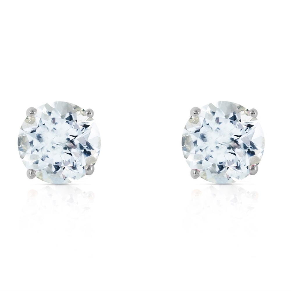 14K. GOLD STUD EARRING WITH NATURAL AQUAMARINES - Picture 2 of 3